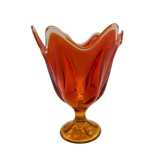 Viking Vintage 6 Pedal Amberina Vase MCM Collectible Art Glass 9 Inches Tall - Picture 1 of 12